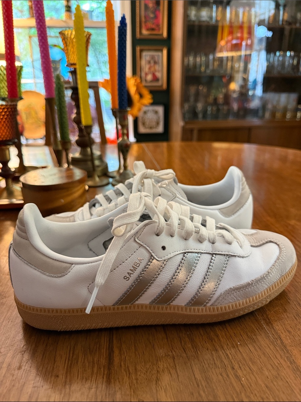 adidas Sambas White Sneakers with Silver Stripes